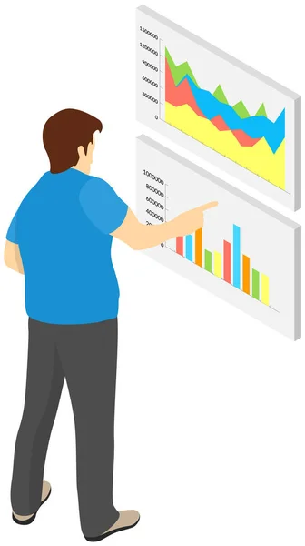Anställda analyserar statistiska indikatorer, affärsdata. Karaktärer arbetar med marknadsundersökningar — Stock vektor