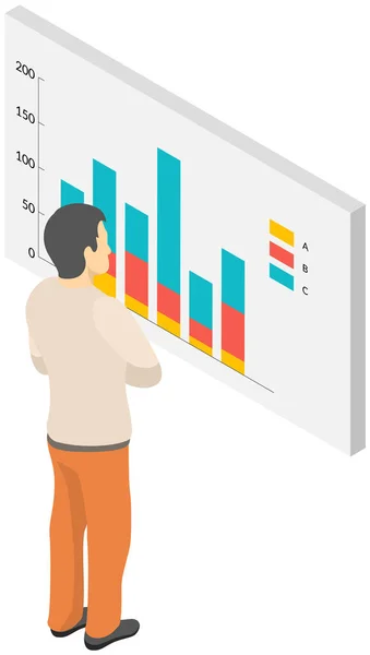 Les employés analysent les indicateurs statistiques, les données commerciales. Les personnages travaillent avec la recherche marketing — Image vectorielle