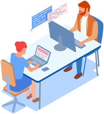 Ofis çalışanları. İş arkadaşları. Meslektaşlar proje takım çalışmasını tartışırlar. Ofis çalışanları iş ve iletişim