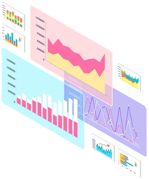 Analyzovat statistické ukazatele, obchodní data. Práce s marketingovým výzkumem. Izometrická analýza dat — Stockový vektor