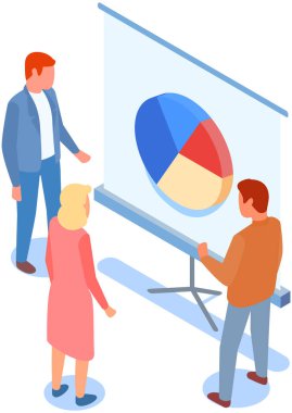 Çalışanlar istatistiksel göstergeleri, iş verilerini analiz ederler. Karakterler pazarlama araştırmalarıyla çalışır