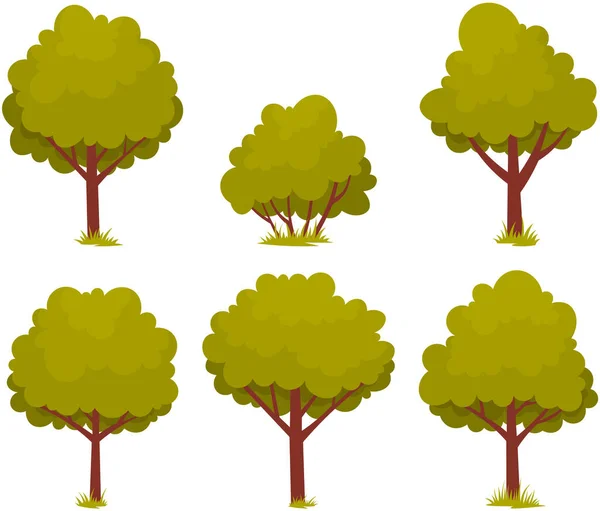 Árbol caduco con tronco y follaje denso. Planta alta con ramas muy extendidas y hojas verdes — Vector de stock