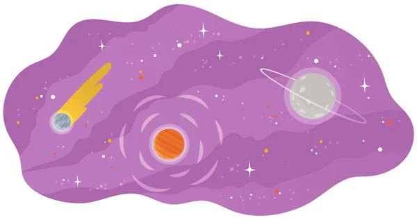Sistema solar de planetas com grandes e pequenos corpos celestes voando no espaço cartoon cena cósmica — Vetor de Stock