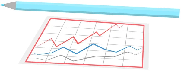 Papier graphique avec crayon. Statistiques et analyses des entreprises sous forme graphique avec des lignes croissantes — Image vectorielle