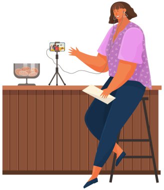 Kulaklıklı bir kadın telefonda konuşuyor. Kız arkadaşı ile video aracılığıyla iletişim kurar