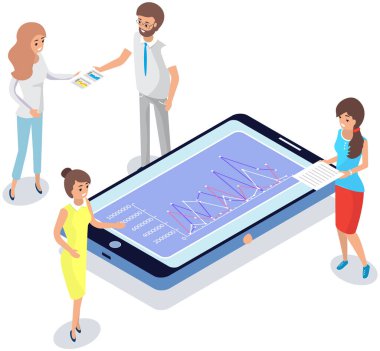 Çalışanlar istatistiksel göstergeleri, iş verilerini analiz ederler. Karakterler pazarlama araştırmalarıyla çalışır