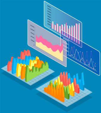 İstatistiksel göstergeleri, iş verilerini analiz et. Pazarlama araştırmalarında çalış. Veri analizi izometrik