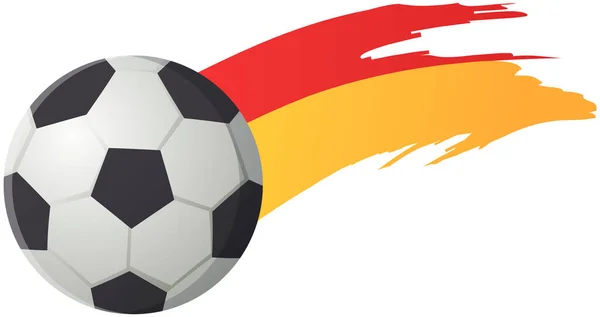 Fotbalový míč letí po silném hit listí stezka, černá a bílá klasická míč hrát fotbal — Stockový vektor