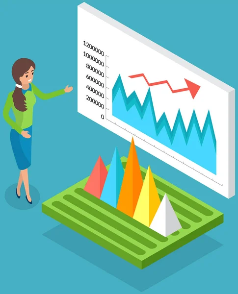 Los empleados analizan indicadores estadísticos, datos empresariales. Los personajes trabajan con la investigación de marketing — Archivo Imágenes Vectoriales