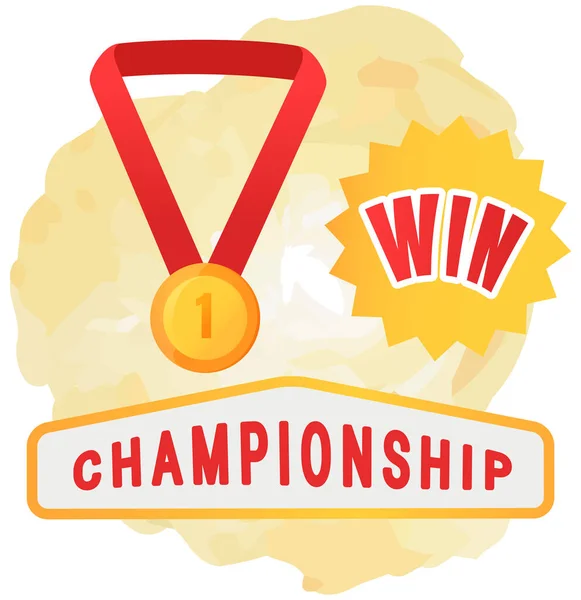 Médaille d'or sur ruban rouge conceptuel d'un prix pour la victoire premier placement gagnant, symbole du gagnant — Image vectorielle