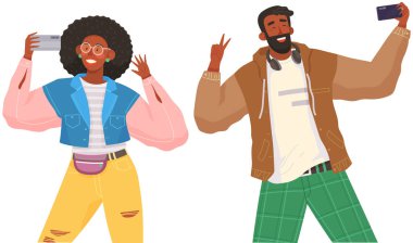 Akıllı telefon, cihaz, cep telefonu kullanan insanlar. Mobil internet, sosyal medya. Akıllı telefondan selfie çekmek