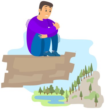 Yükseklikteki adam korkuyla titreyen bir akrofobiden muzdarip. Yükseklik fobisi, korku, korku