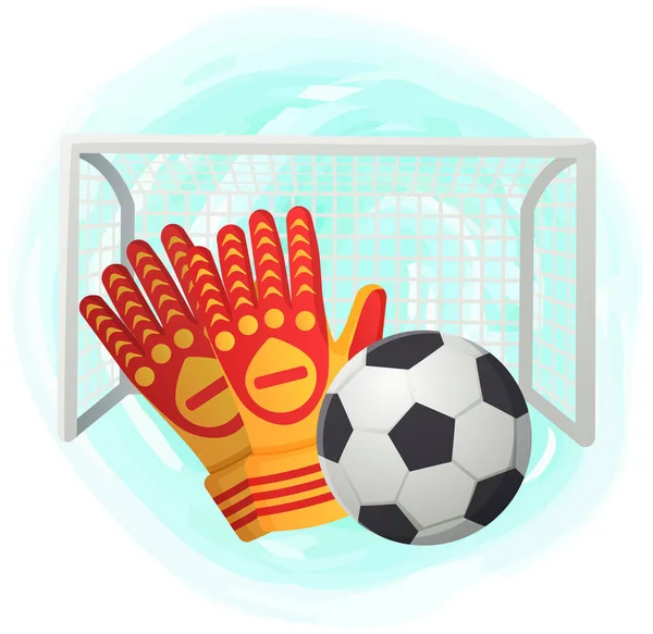 Keeper beschermingshandschoenen die voetbal vangen. Voetbal keepers handschoenen, zwart-wit bal — Stockvector