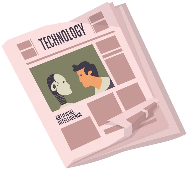 Periódico vintage de tecnología. Artículos de noticias revista de papel prensa diseño antiguo. Impresión de texto en preess — Vector de stock