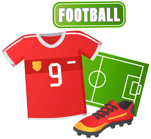Voetbal trui en t-shirt, sportschoenen cleats pictogrammen, Grafisch ontwerp voor voetbal kit of uniformen — Stockvector