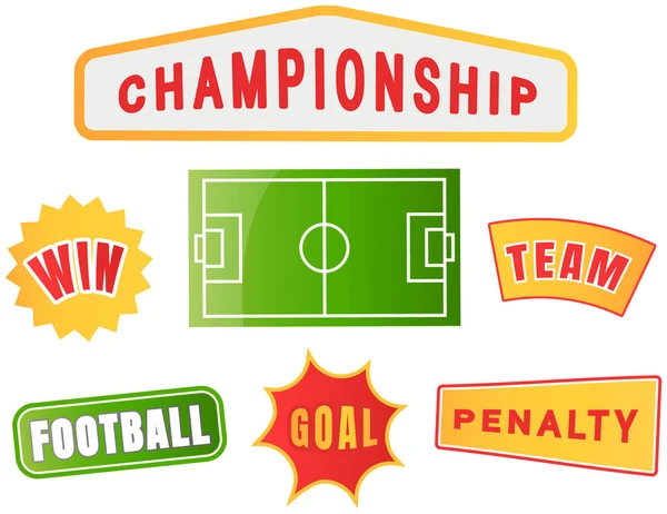 Voetbal kampioenschap logo set, voetbal team, penalty doel te winnen vector patroon op witte achtergrond — Stockvector