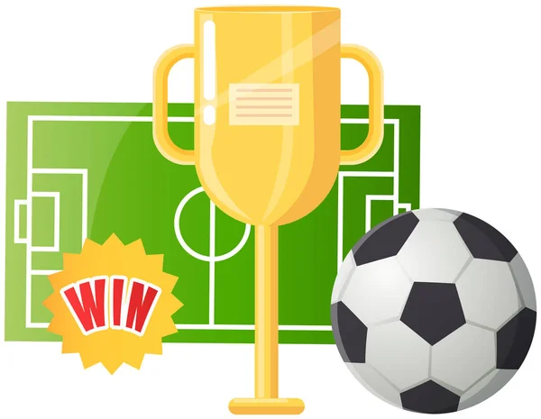 Zlatý pohár v blízkosti fotbalový míč plakát sportovní soutěže, mistrovství pohár banner šablony — Stockový vektor