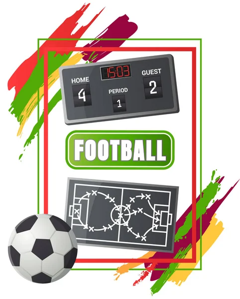 Sport fotboll vektor banner, fotboll symboler som. Resultattavla, boll och stadion, lagmästerskap — Stock vektor