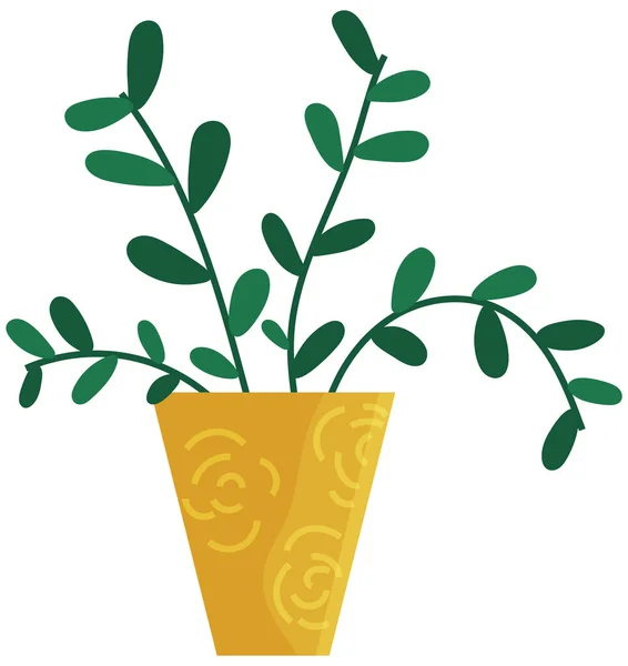 Διακοσμητικό πράσινο φυτό με μακριά φύλλα σε κεραμική κατσαρόλα, κατσαρόλα με φυτό εσωτερικού χώρου. Μονάδα εσωτερικού χώρου — Διανυσματικό Αρχείο