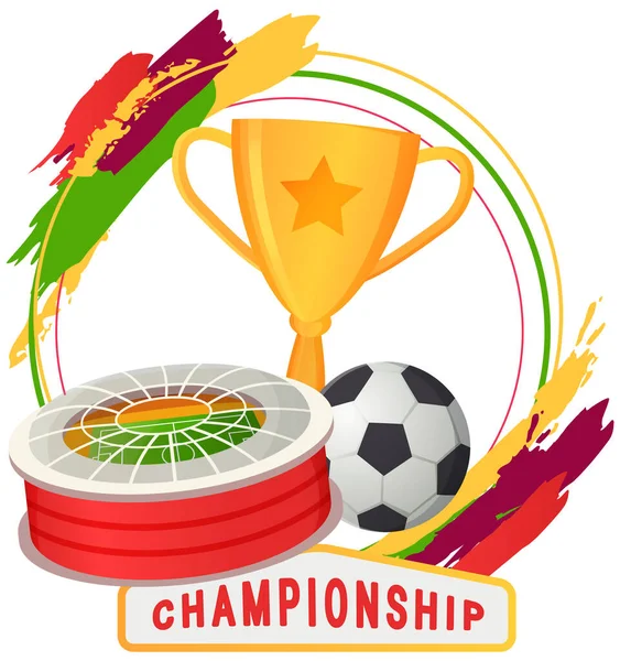 Juego de símbolos de fútbol, banner de vectores de fútbol deportivo. Uniforme y premios aislados, campeonato de equipo — Vector de stock