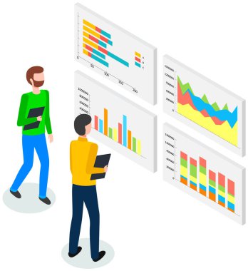 Çalışanlar istatistiksel göstergeleri, iş verilerini analiz ederler. Karakterler pazarlama araştırmalarıyla çalışır