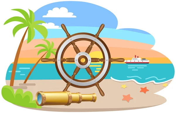 Avventure marine divertenti e poster di viaggio. Crociera marina e mare cartello pubblicitario itinerante — Vettoriale Stock