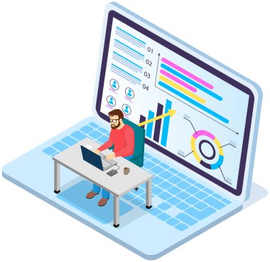 Çalışanlar istatistiksel göstergeleri, iş verilerini analiz ederler. Karakterler pazarlama araştırmalarıyla çalışır