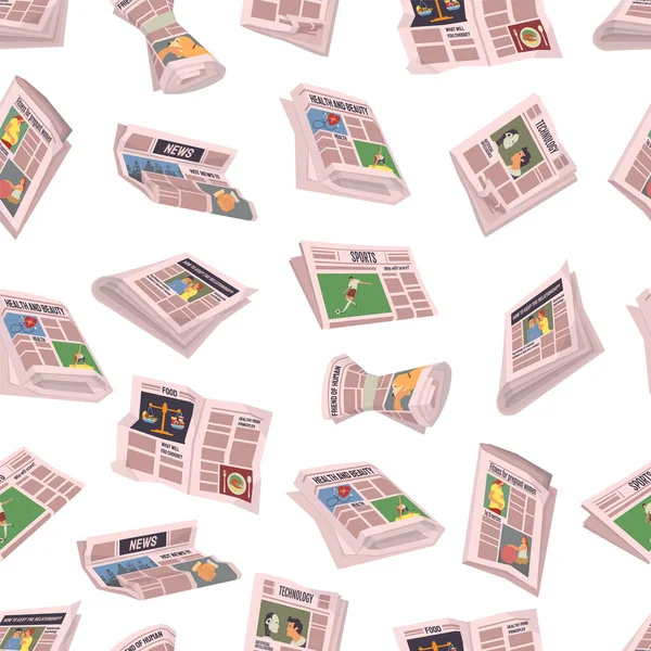 Model van patroon met verzameling van kranten. Periodieke publicaties van artikelen met nieuws — Stockvector