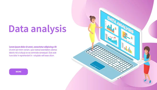 Les employés analysent les indicateurs statistiques, les données commerciales. Les personnages travaillent avec la recherche marketing — Image vectorielle