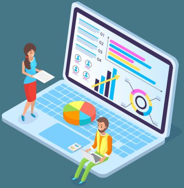 Çalışanlar istatistiksel göstergeleri, iş verilerini analiz ederler. Karakterler pazarlama araştırmalarıyla çalışır