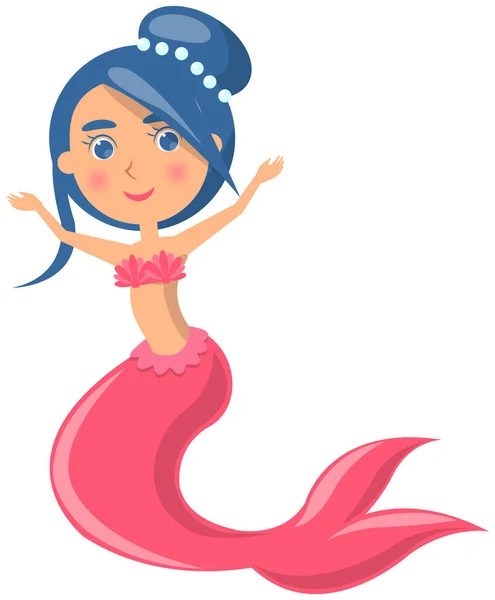 Hermosa sirena sobre fondo blanco. Chica con cola de pescado y pelo azul. Ninfa del agua, linda nixie — Archivo Imágenes Vectoriales