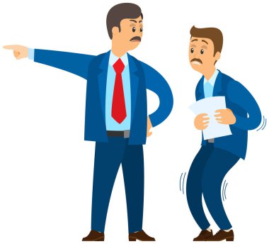 Kızgın patron çalışana bağırıyor. Başhekim ve işçi arasındaki görev anlaşmazlığı, astı