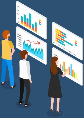 Çalışanlar istatistiksel göstergeleri, iş verilerini analiz ederler. Karakterler pazarlama araştırmalarıyla çalışır