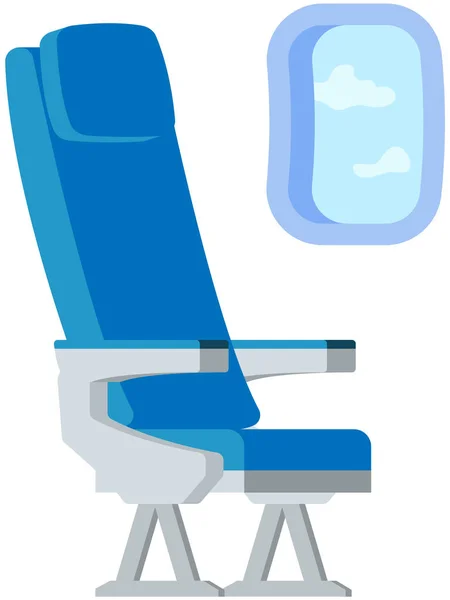 Uçak yolcuları pencerenin yanında. Rahat mavi koltuk ve lomboz uçak kabininde. — Stok Vektör