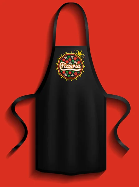 Förkläden med pizzeria-logotyper. Kläder för arbete och matlagning i köket på pizzeria — Stock vektor