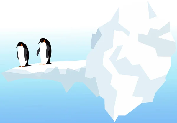 Naturlandskap med pingviner, hav och isberg. Flyglösa sjöfåglar som lever i antarktis — Stock vektor