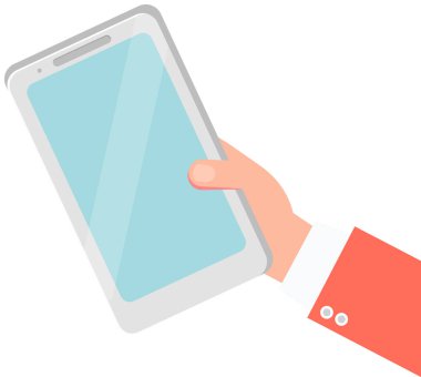 İnsan eli, dokunmatik ekranlı akıllı telefon mavisi, sohbet mesajları, iletişim uygulaması.