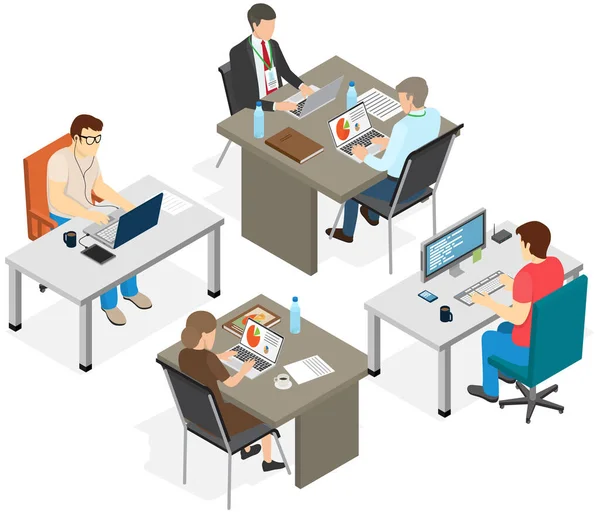 Üzleti csapat teszi irodai menetrend ülések és esemény. Az emberek elemzik a tervet, az ütemtervet. — Stock Vector