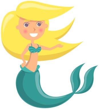 Beyaz arka planda güzel bir deniz kızı. Balık kuyruklu kız. Su perisi, şirin kız.