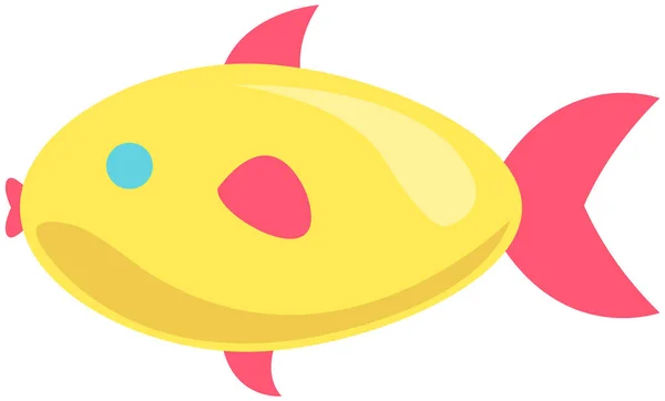 Pescado amarillo con aletas aisladas en blanco. Dibujos animados carácter náutico habitante del mar acuario fingerling — Archivo Imágenes Vectoriales