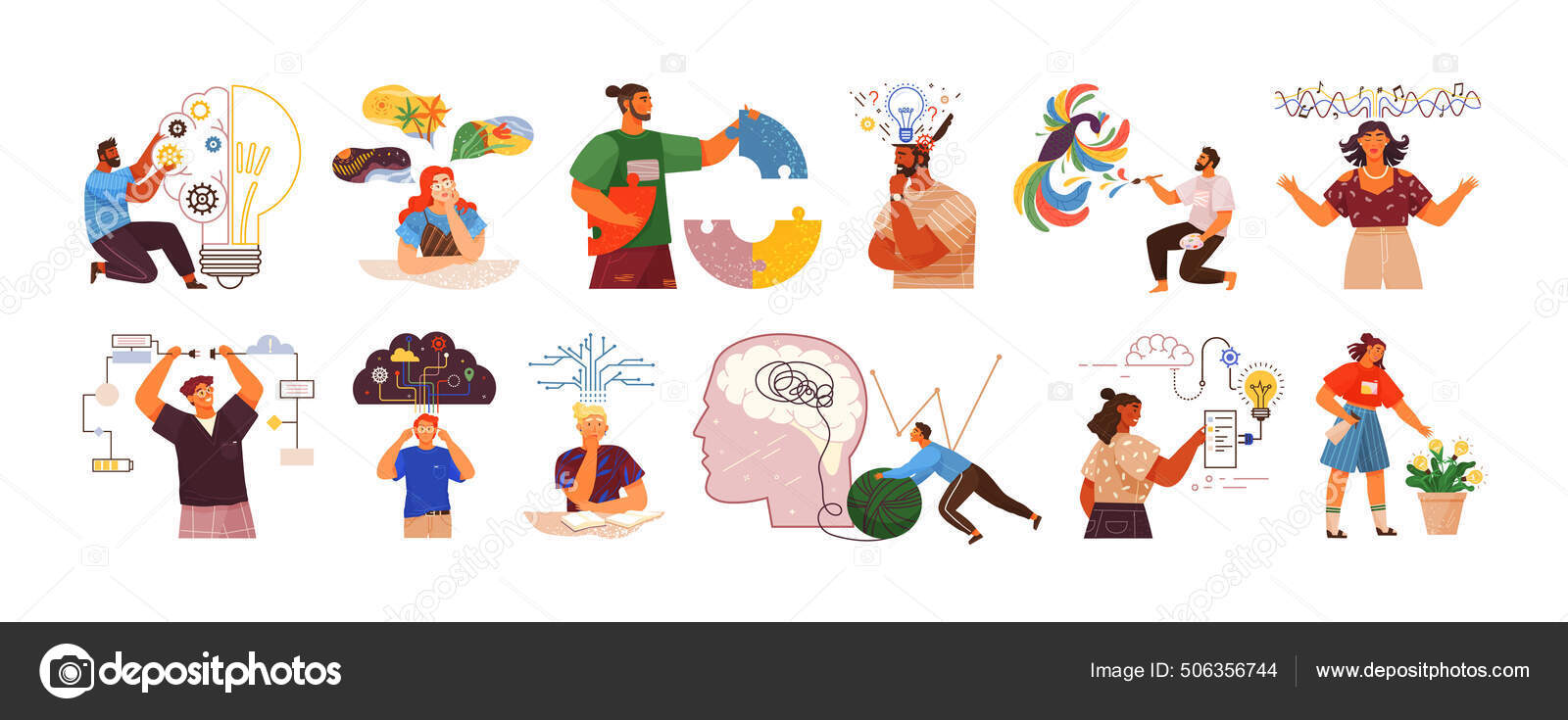心灵行为的概念。创造性思维。具有不同思维方式或模式的人具有创造力图库矢量图©robuart 506356744