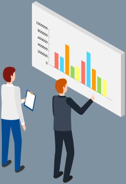 İstatistiksel göstergeleri, iş verilerini analiz et. Pazarlama araştırmalarında çalış. Veri analizi izometrik