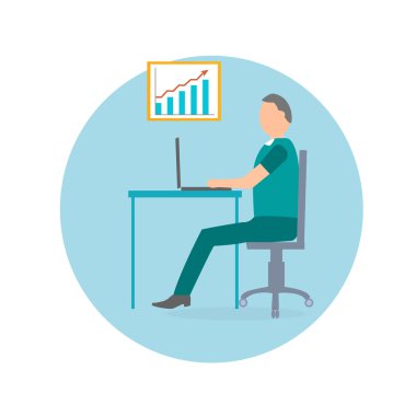 ofis koltuğu içinde laptop ile işadamı