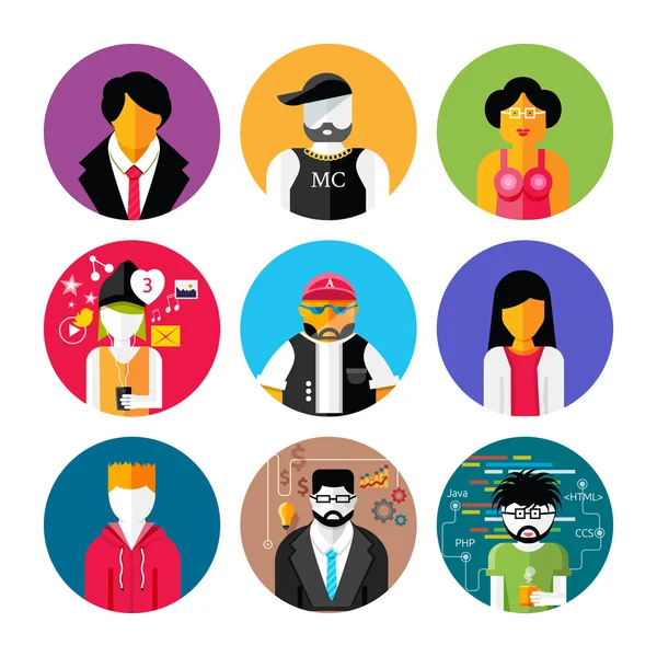 Set of stylish avatars of man and woman icons — Stock Vector