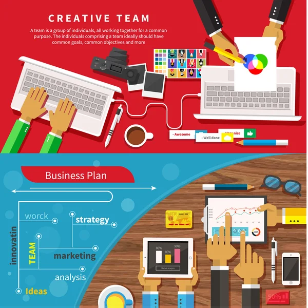 Team of designers working together on a computer — Stock Vector