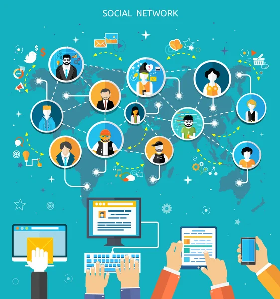 소셜 미디어 네트워크 연결 개념 — 스톡 벡터