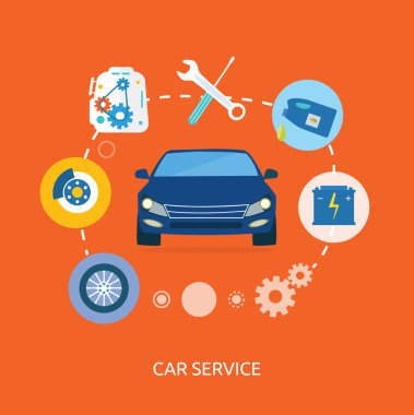 Auto makinist hizmet düz simgeler bakım araba tamir