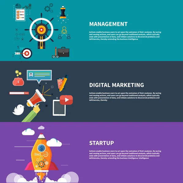 Management digital marketing srartup planning — Stock Vector