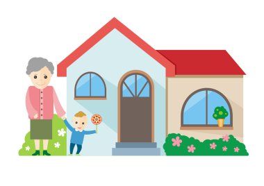 Büyükanne ile onun torunları oynarken