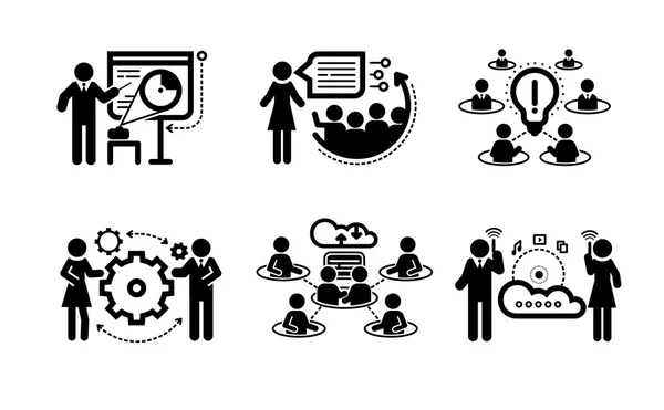 Iconos de concepto de trabajo en equipo de presentación empresarial — Vector de stock